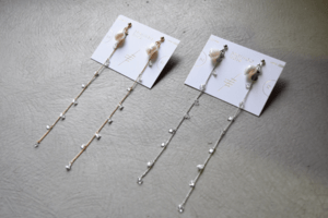 Matilda rose natural pearl long crystal chain/ピアス