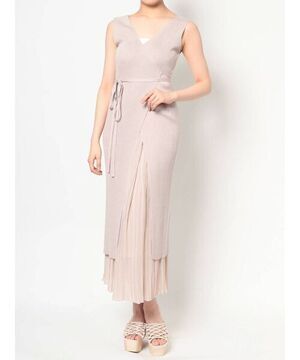 MERCURYDUO プリーツドッキングカシュクールラップリブニットワンピース