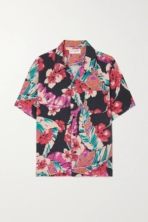 SAINT LAURENT Floral-print twill shirt
