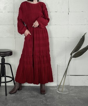 ANOGH PLEATS LONG DRESS(RED)
