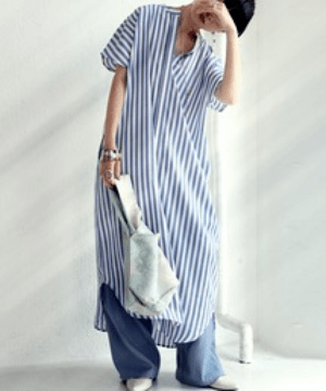 antiqua シャツワンピース ワンピース 半袖 ストライプ 柄 ロング・ya-00424