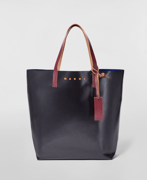 MARNI PVC ショッピングバッグ ブラック＆ブルー レザーハンドル付き