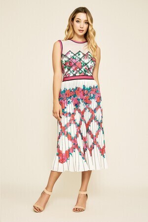 TADASHI SHOJI MUTOLA PLEATED TEA-LENGTH DRESS