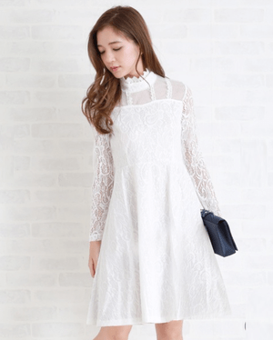 Lace Ladies デコルテシースルー×レース袖クラシカルフレアドレス・ワンピース