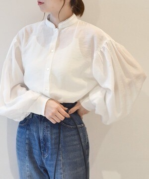 w closet 付け襟付きスタンドネックブラウス