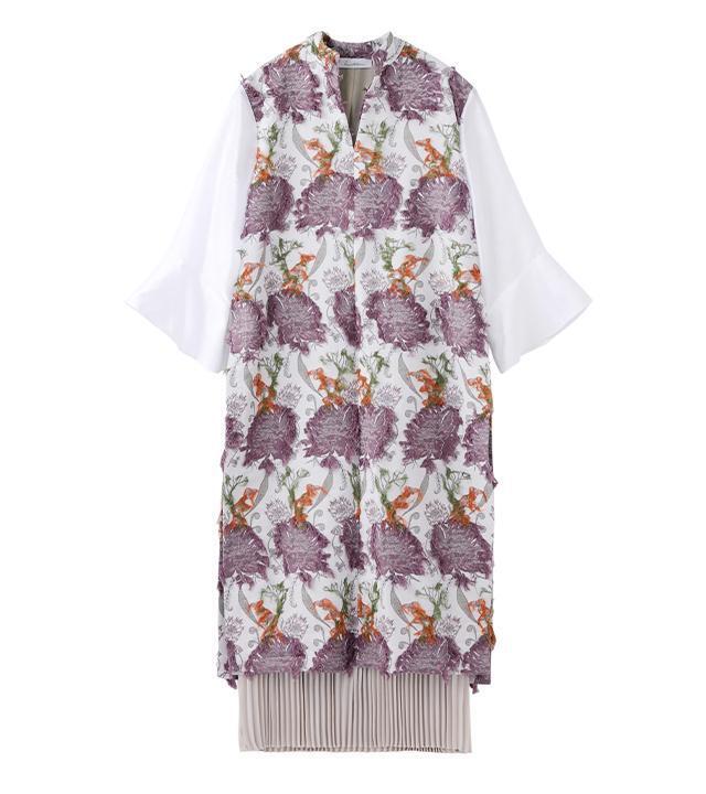 Lautashi flower jacquard dress - beige/purple
