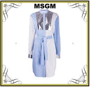 MSGM 【MSGM】ストライプ パッチワーク シャツドレス ワンピース (MSGM/ワンピース) 2741MDE07Y195619【BUYMA】
