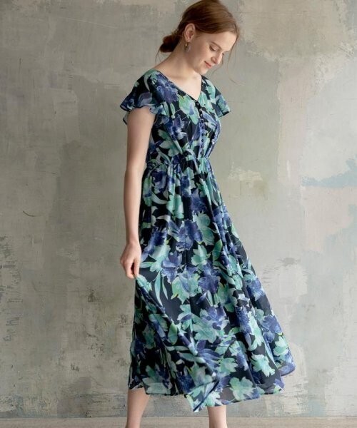 AndCouture シェードフラワーシフォンワンピース