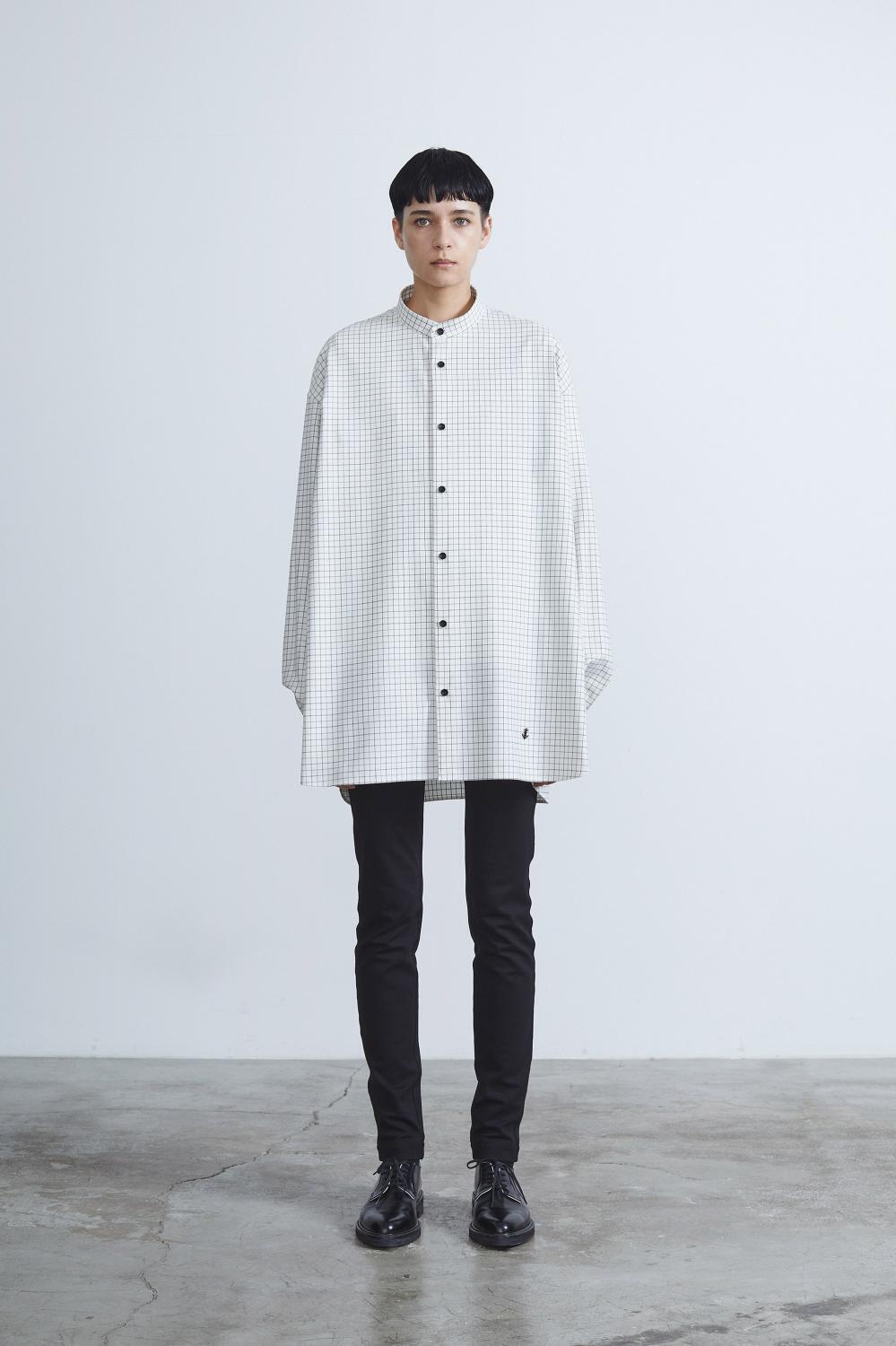 The Reracs RERACS FIRST SUVIN WASHABLE WOOL BAND COLAR CHECK SHIRT