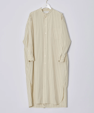 TICCA ノーカラースクエアビッグロングシャツ ストライプ