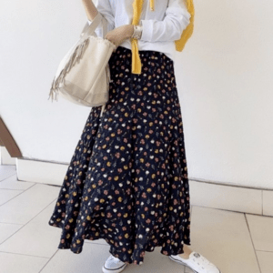 BayBee flower pattern flare skirt(dark navy)