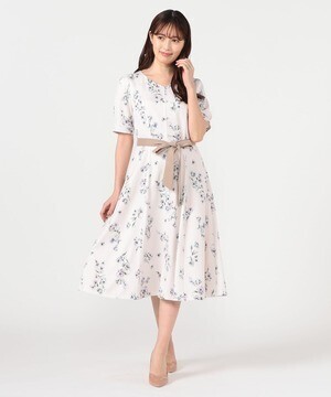 LAISSE PASSE 水彩フラワープリントミディワンピース