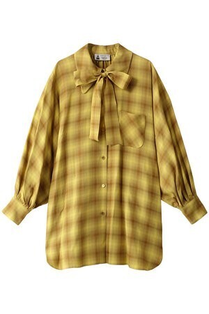 LEUR LOGETTE オンブレチェックボウタイロングシャツ