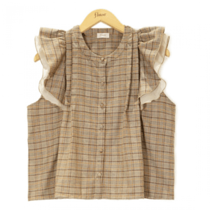 flower check ruffle blouse