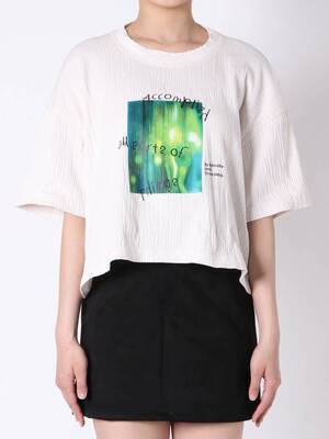 EMODA シャーリングプリントショートTシャツ