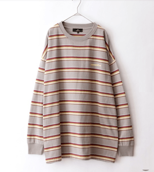 MONO-MART オーバーサイズ マルチボーダー ワンポイント刺繍L/Sカットソー2021S/S