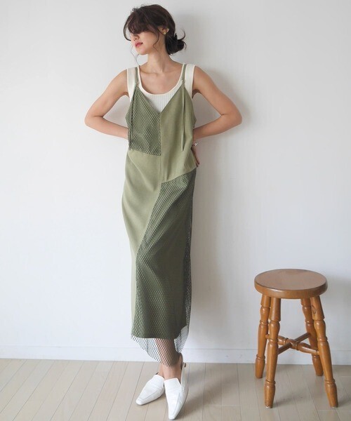 LADYMADE ラッセルレースブロッキングキャミワンピース