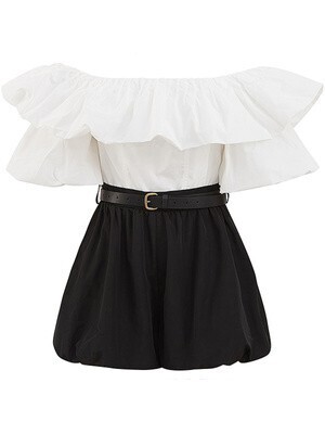 d'zzit Off Shoulder Layered Design Rompers
