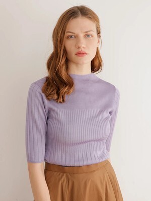 TONAL ベーシックリブハイネック5分袖ニット