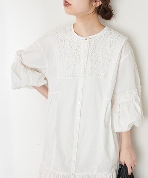 natural couture レース衿つきボリュームティアードワンピース