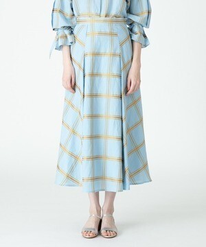 allureville MANTECOリネンチェックサイドタックフレアスカート