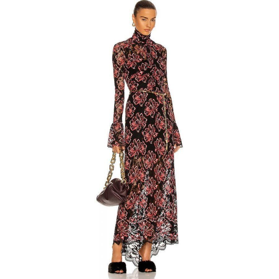 PACO RABANNE Gathered Lace Maxi Dress Stretch Flower