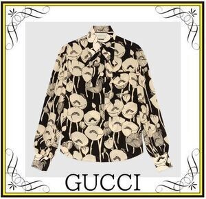 GUCCI ポピーフラワー プリント シルク シャツ