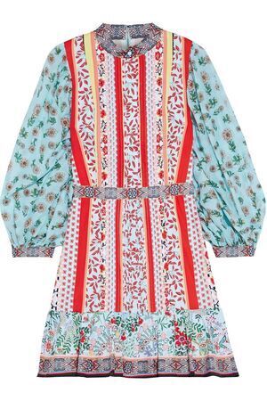 Alice + Olivia プリントボイルパネル ピンタック入り コットンポプリン ミニワンピース