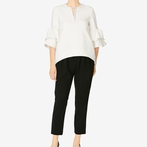 YOKO CHAN Tiered-sleeve Pearl Blouse