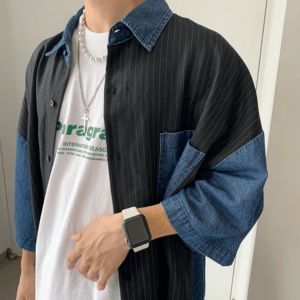 ONE WILL Denim mix stripe shirt