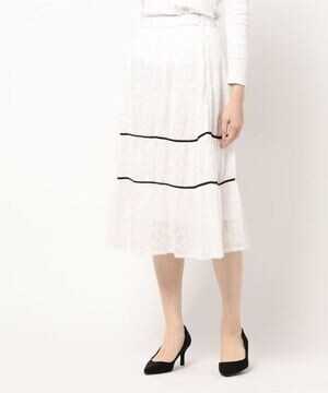 LANVIN en Bleu カットジャガードギャザースカート