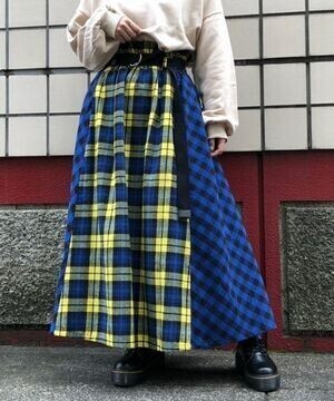 tiptop ベルト付チェック柄パネル切替ロング丈ギャザースカート