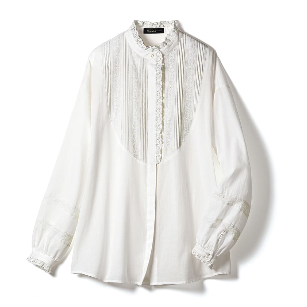 DAMA collection クルーニー社 レース＆ピンタック使い コットンブラウス