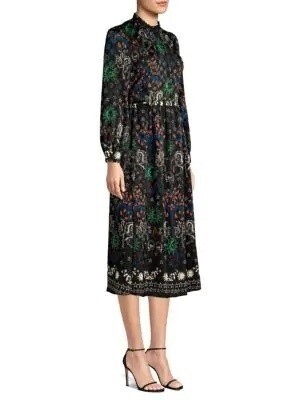 SANDRO Grassette Folk-print Midi Dress