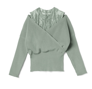GRL レースハイネックドッキングカシュクールニットトップス