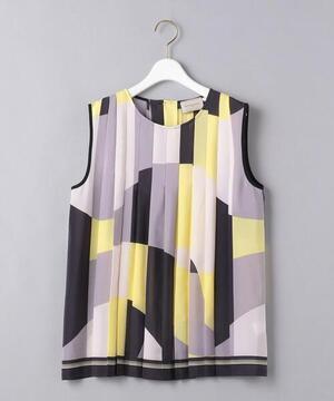 UNITED ARROWS パネルプリント プリーツ ノースリーブ ブラウス