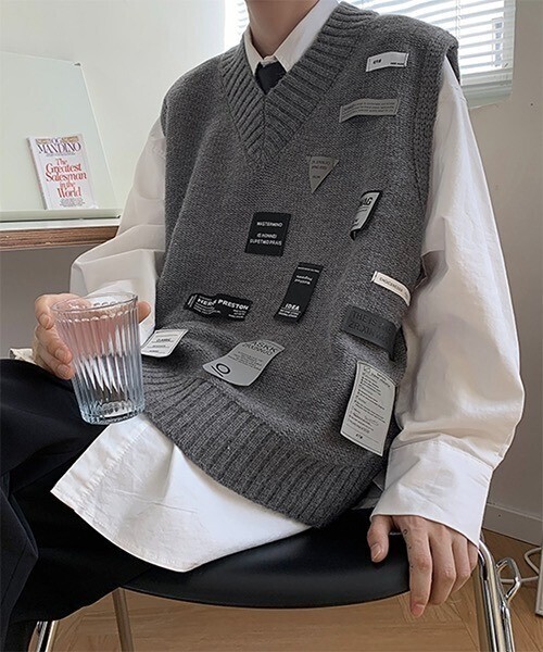 WESTBOY Collage V-neck Knit Vest