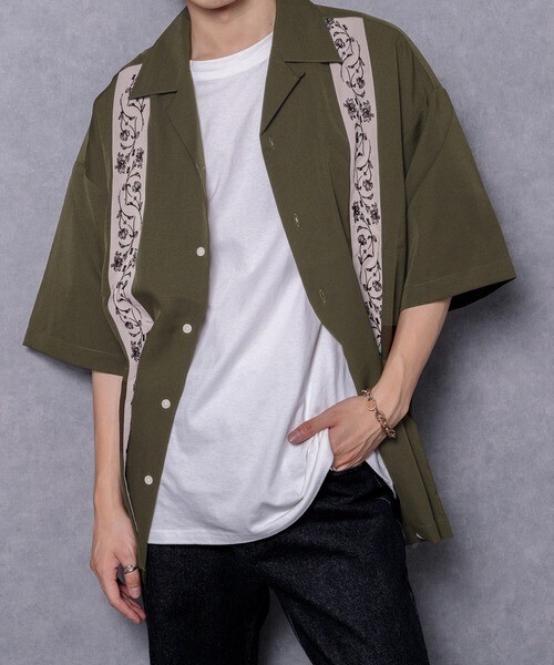 Adoon plain 刺繍ラインシャツ