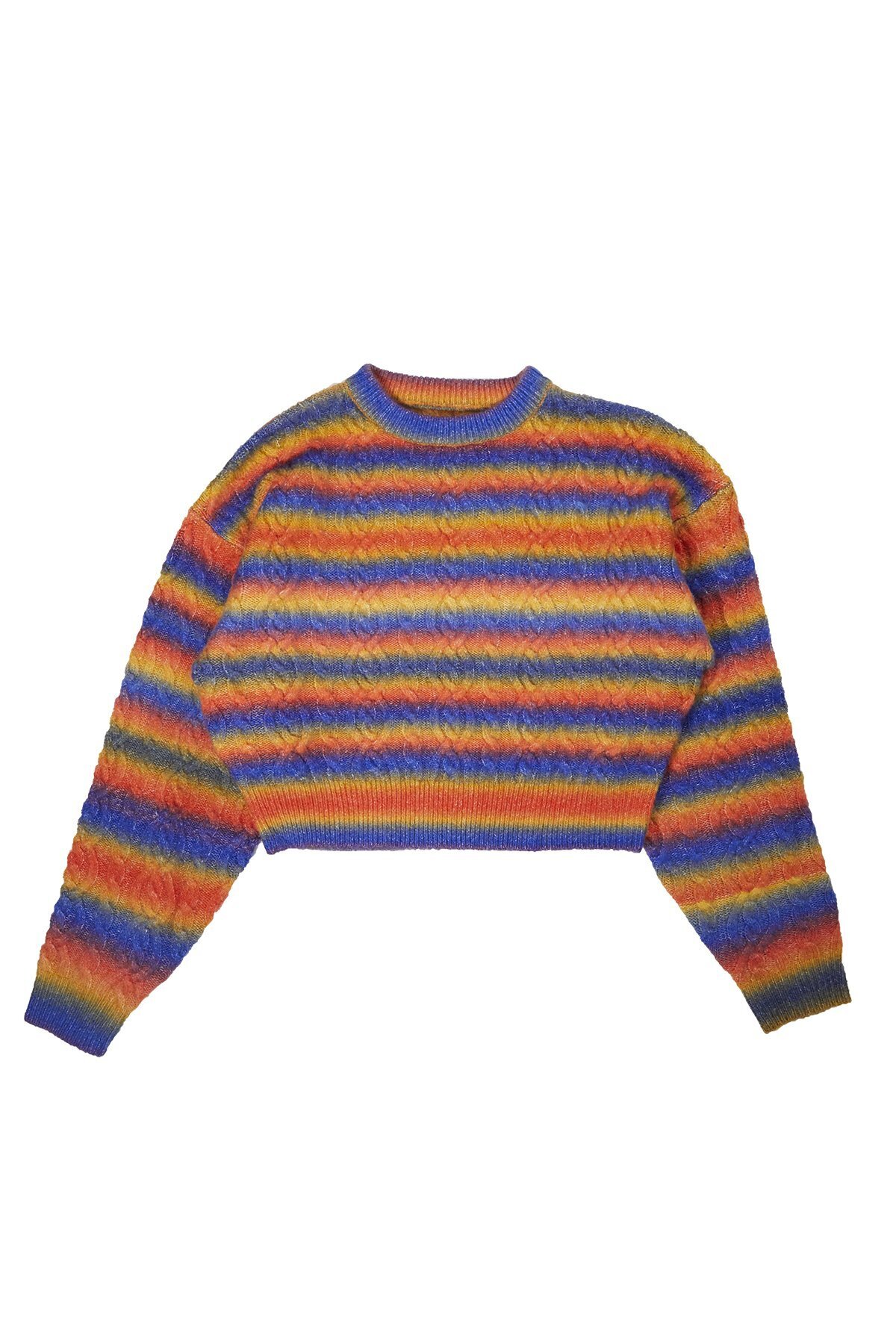 Dear Sisterhood Horizon Border Cable Sweater / Orange