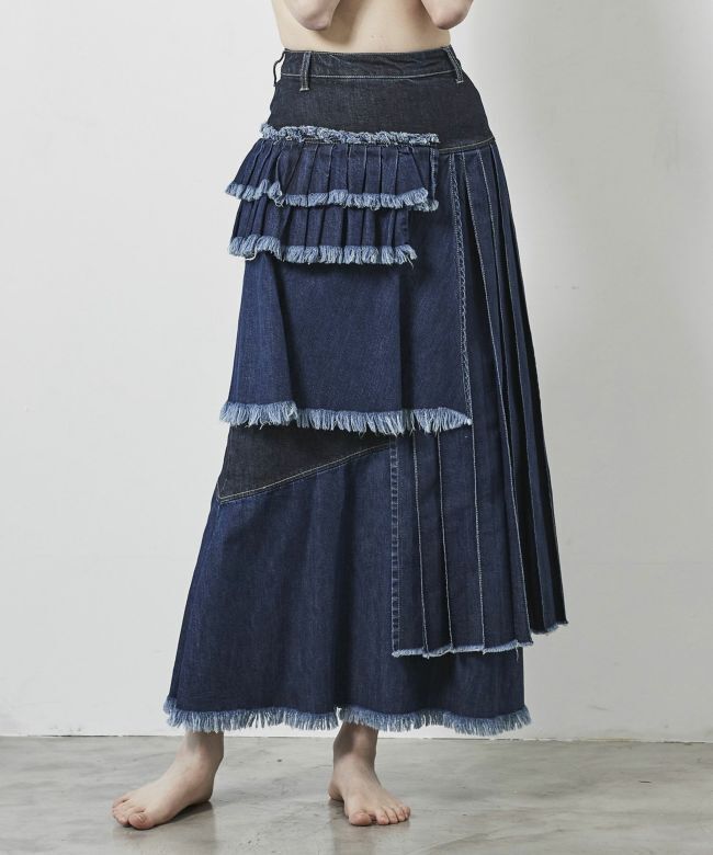 UN3D. TIERED PLEATS LONG SKIRT