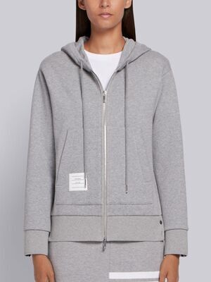 THOM BROWNE.NEW YORK ライトグレー クラシック ループバックコットン センターバックストライプ ジップアップ フーディー