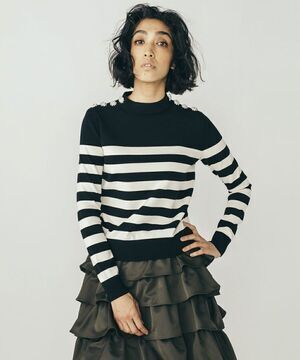DOUBLE STANDARD CLOTHING ビジューボタンボーダーニット