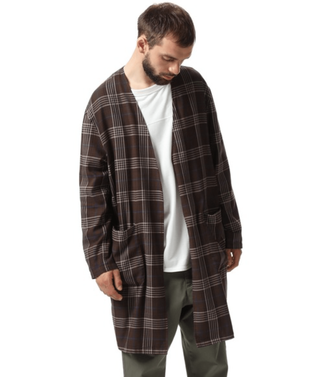 SOPHNET. SOLOTEX CHECK NO COLLAR GOWN SHIRT