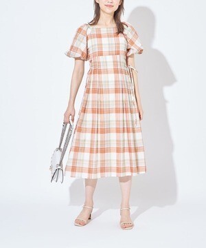 tocco サイドレースアップデザインボリュームスリーブチェック柄ワンピース