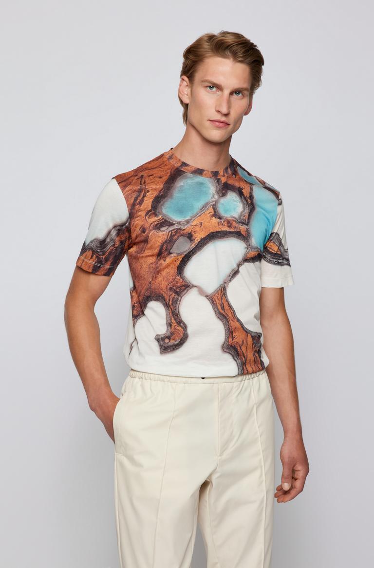 BOSS クルーネックTシャツ シルケットコットン デジタルプリント