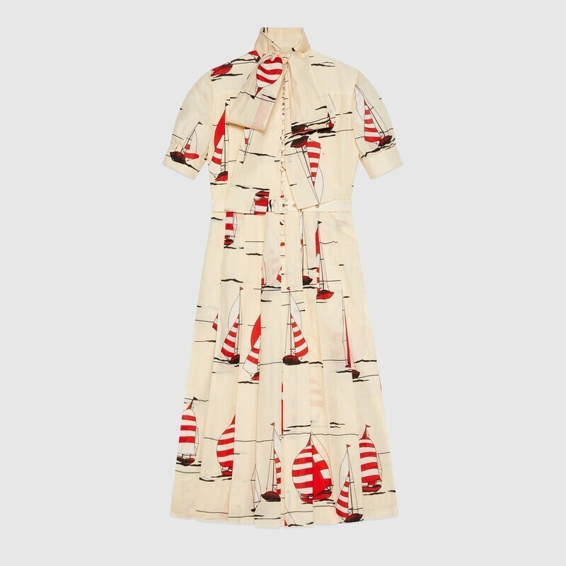 GUCCI ノーティカル プリント コットンリネン ドレス