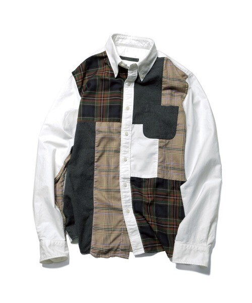 SOPHNET. PATCH WORK B.D SHIRT