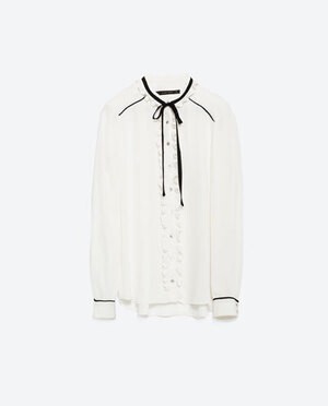 ZARA 襟元リボンディティール入りブラウス
