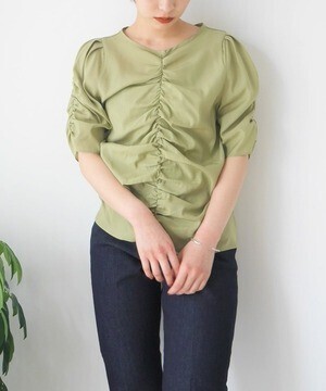 LADYMADE フロントギャザーパワショルブラウス