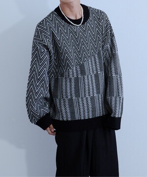 Ellno Loset アシンメトリージャガードニット